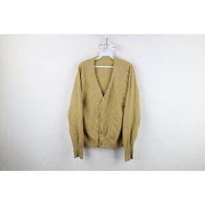 Vintage 50s Streetwear Mens Medium Thrashed Blank Wool Knit Cardigan Sweater USA